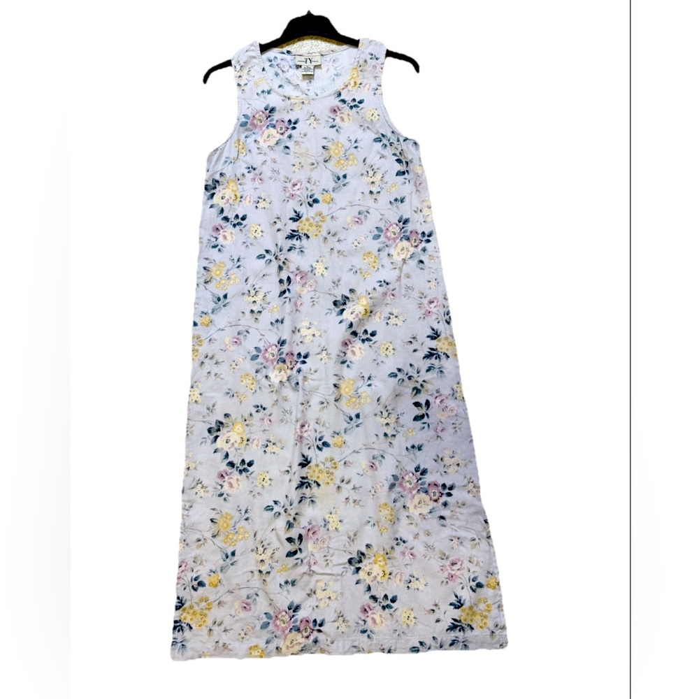 Vintage "Original Ty Wear" Linen Floral Sleeveless Maxi Dress Purple Size 10
